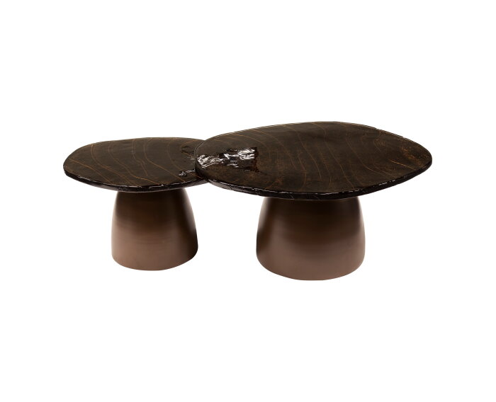 Salontafel Eclips set van 2 Glas - Koper antiek finish