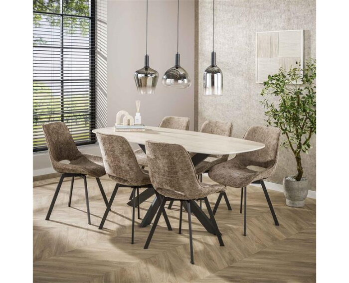 Eettafel Romano Deens ovaal travertin keramiek 180 cm - Beige