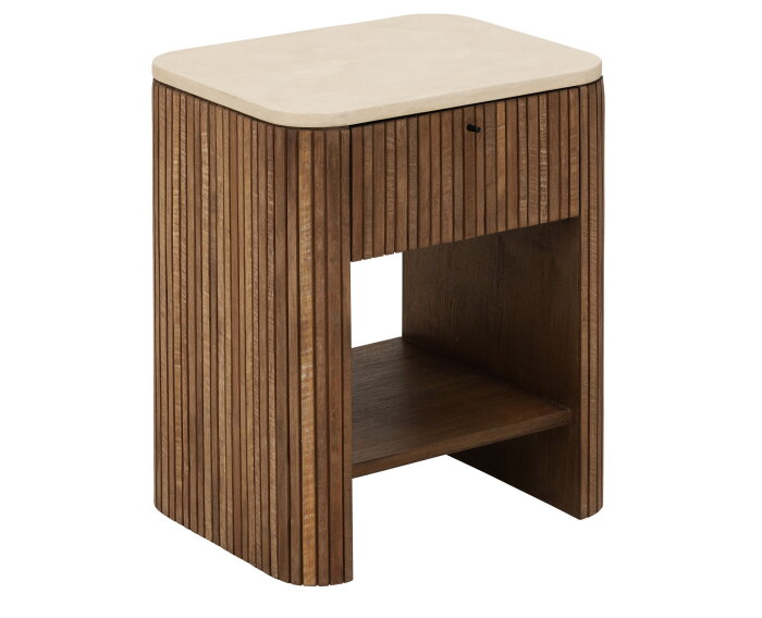 DTP home Lagoon nachtkastje teakhout en Mortex naturel / beige - 50 x 40 x 60 cm