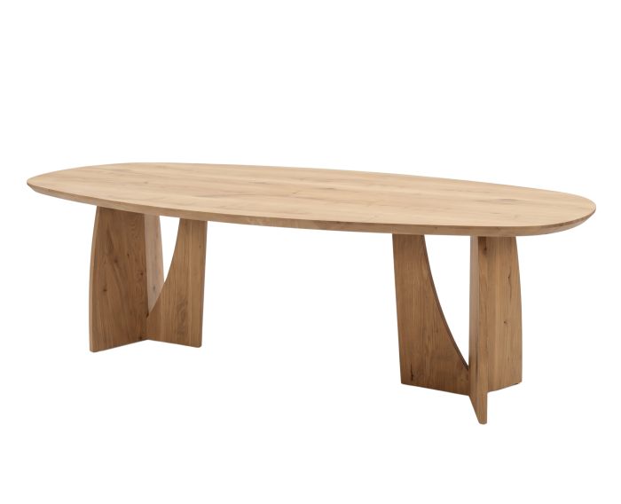 Eettafel Nina Deens ovaal massief eikenhout - Naturel - Japandi stijl - 180x100 cm