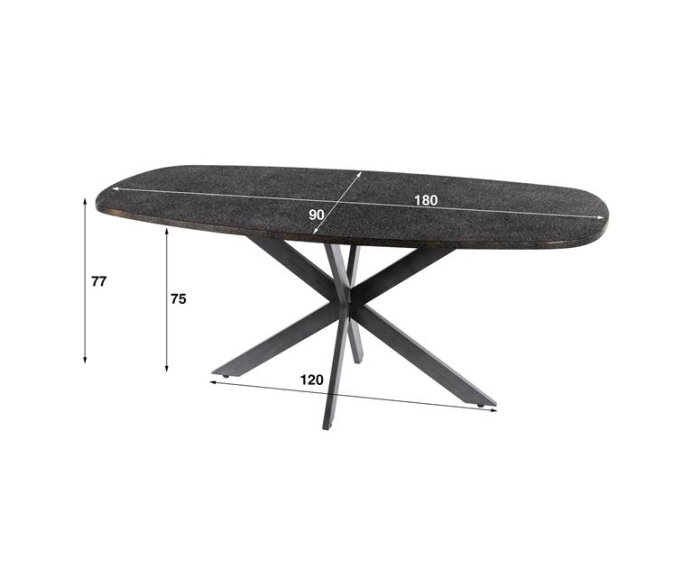 Eetkamertafel 180cm deens ovaal metallic - Grijs