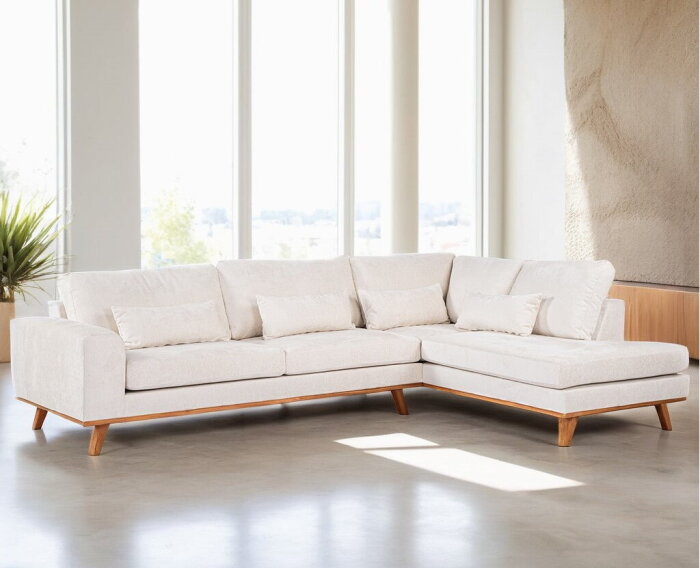3 seater corner right, fabric Loris 01, L720 champagne