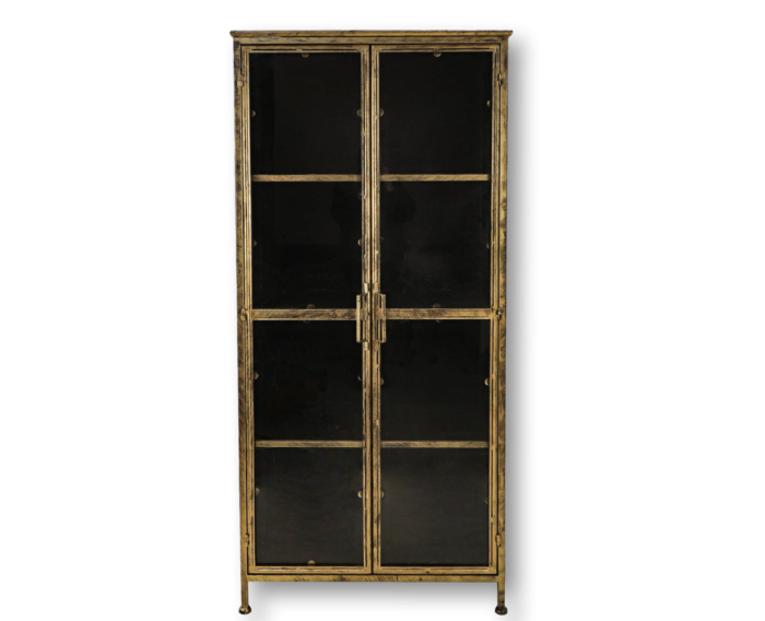 Vitrinekast Fletcher - 80x40x180 - Antique Gold - Metaal/glas