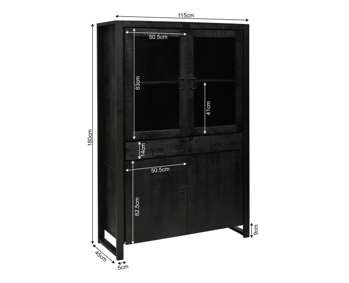 Vitrinekast Boaz Black | 115 cm