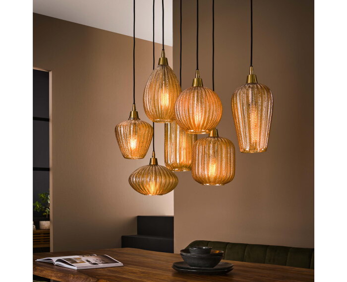 Hanglamp Mumbai Mix 7 lampen Glas - Amberkleurig