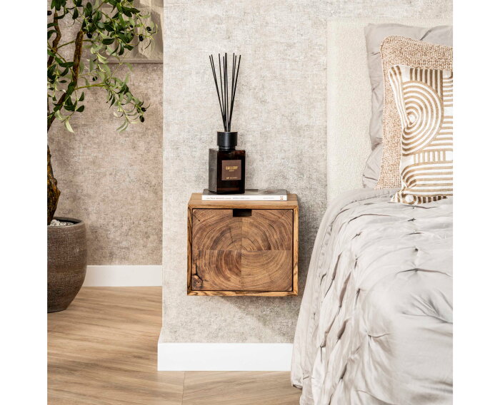 Nachtkastje block zwevend Acacia - naturel