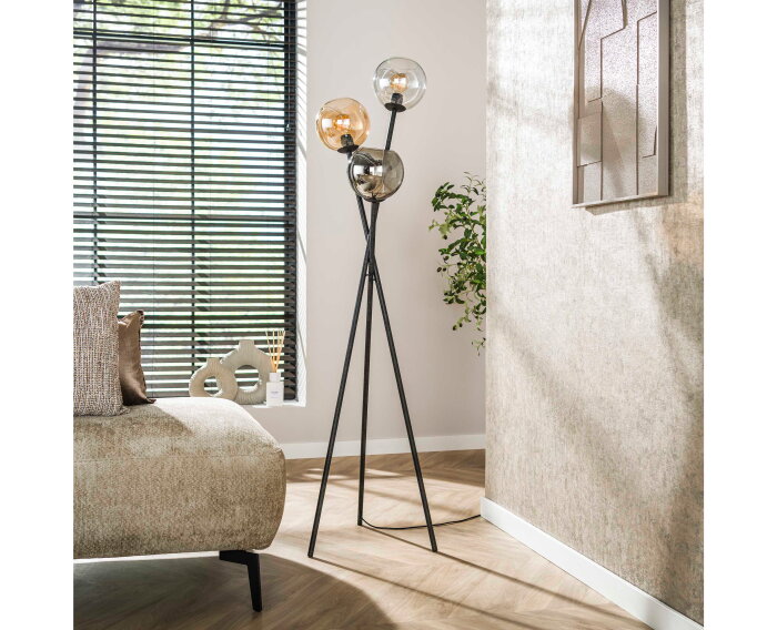 Vloerlamp 3L multi globe - Artic zwart