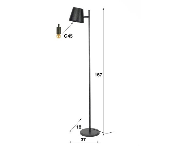 Vloerlamp 1L verstelbare metalen kap - Charcoal