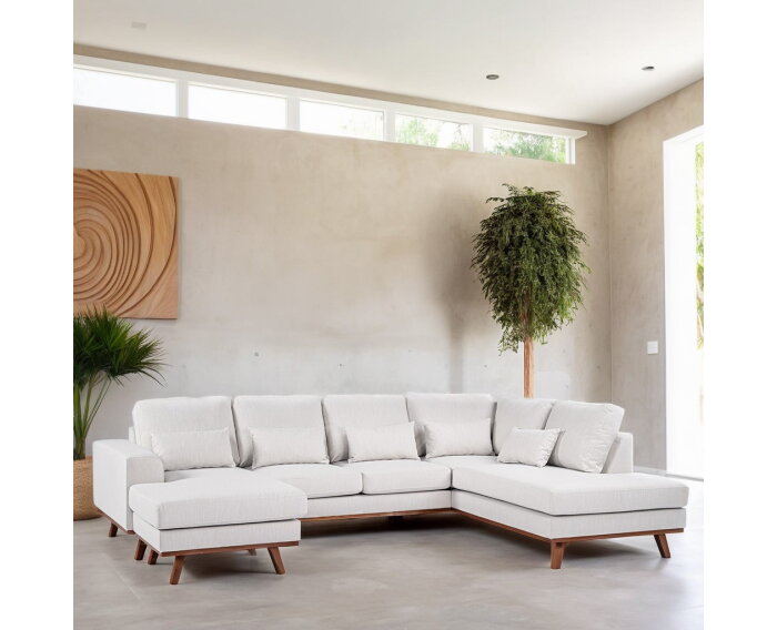 U-bank Borneo rechts Melva beige 3-zits met hoek en ottomaan 290 x 202 cm