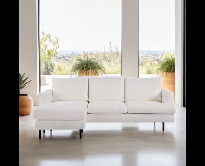 Hoekbank Modena met verwisselbare chaise longue - stof Abriamo naturel