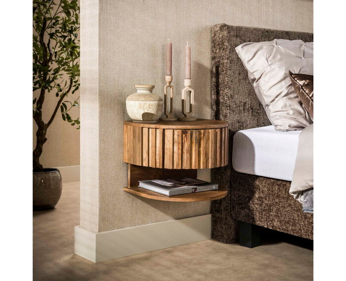 Nachtkastje Ridge shelve zwevend 1L - Massief mango zand