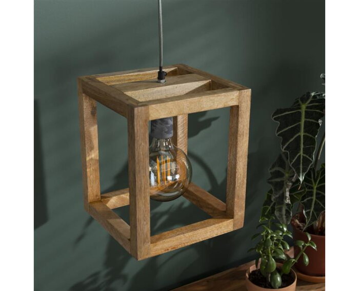 Hanglamp 1x houten frame - Massief mango naturel