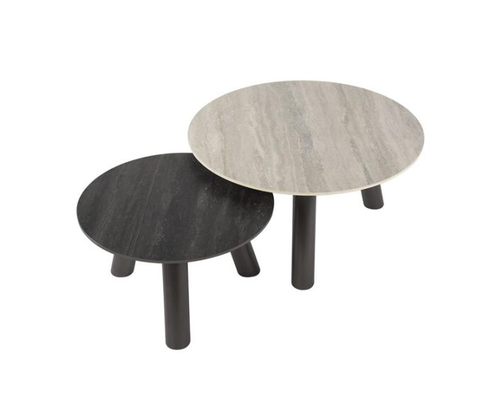 Salontafel set/2 rond Twin - 3D ceramic mix travertine
