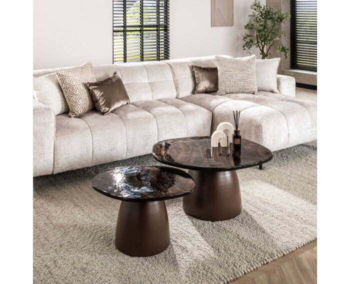 Salontafel Eclips set van 2 Glas - Koper antiek finish