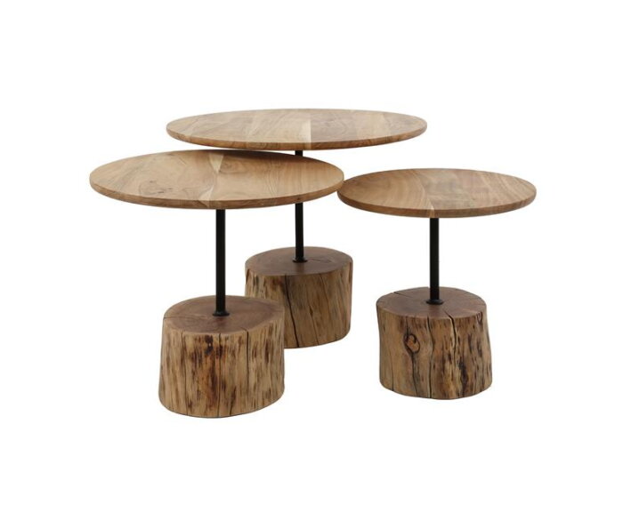 Salontafel set/3 boomstam voet - Massief acacia naturel