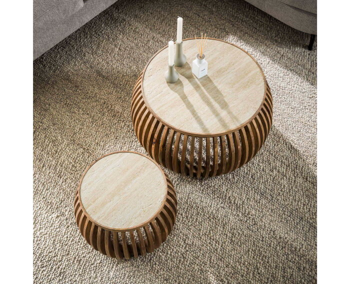 Salontafel Nuovo Curve set van 2 travertin keramiek - Beige