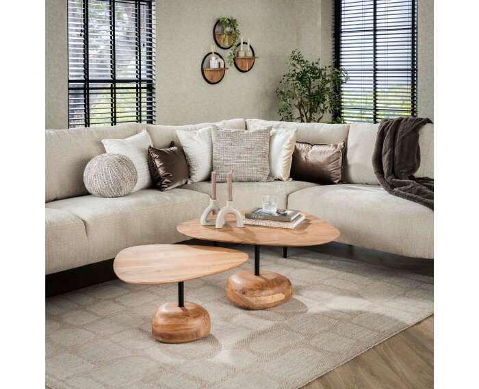 Salontafel set/2 driehoekig blad - Massief acacia naturel