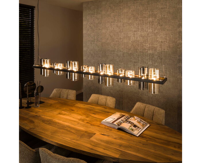 Hanglamp 14L cylinder mixed glass  (G9) - Artic zwart