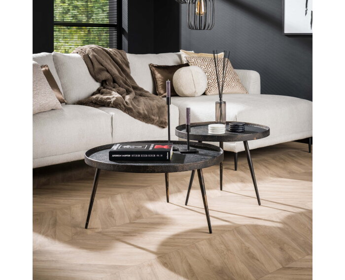 Salontafel Vera Set van 2 Metallic rond - Zwart