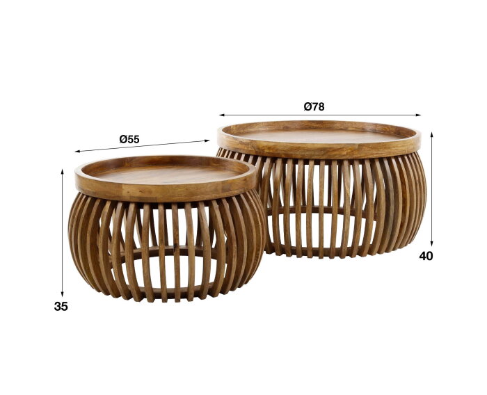 Salontafel Tweak curve set van 2 - mangohout