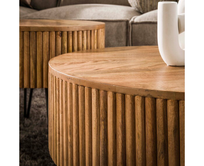 Salontafel Wave set van 2 rond mangohout - Zandkleur