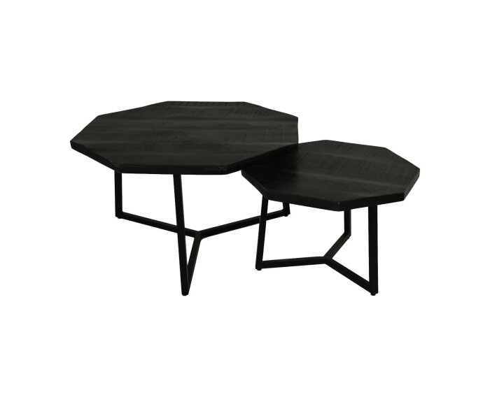 Salontafel Urban - 72x72x41 - Mangohout/ijzer - Zwart - Set van 2