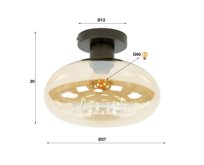 Plafondlamp Soll 1L - Amber glas
