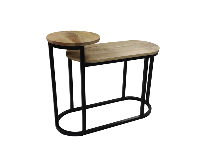 Sidetable Ovaal Plateau - 75x30x60 - Naturel/zwart - Mangohout/ijzer