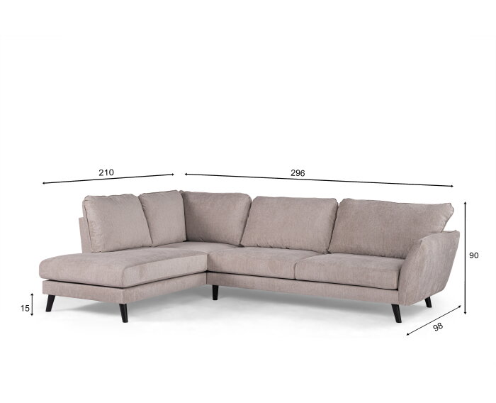 3 seater corner left, fabric Orinoco 23, K460 beige, black leg