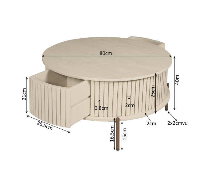 Salontafel Madison Sand | 80 cm | Rond