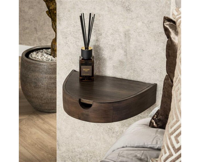 Nachtkastje set/2 1L halfrond zwevend - Massief acacia glaze brown