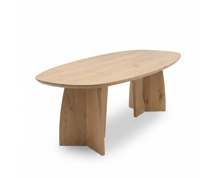 Eettafel Nina Deens ovaal massief eikenhout - Naturel - Japandi stijl - 200x100 cm