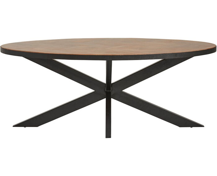 Eettafel Mangohout visgraat ovaal met metalen rand 210x105 cm | Meubelplaats
