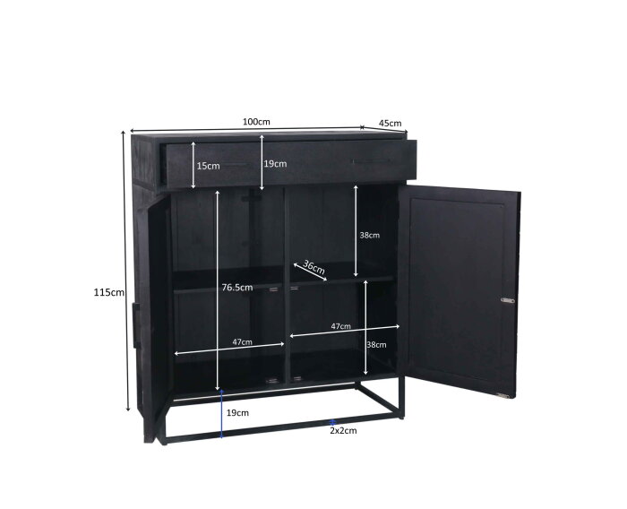 Kabinet kast New York | Mangohout en staal | 100 cm
