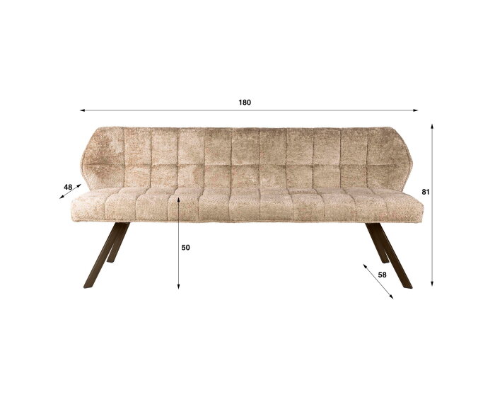 Eetkamerbank Raster - Alura zand - bruin metaal - 180x58x81 cm