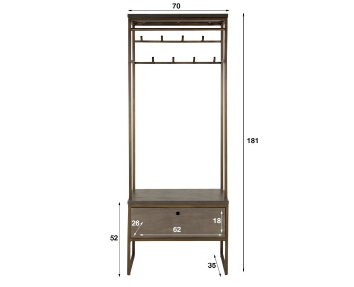 Garderobemeubel roede Ferro 8 haken - Brons antiek