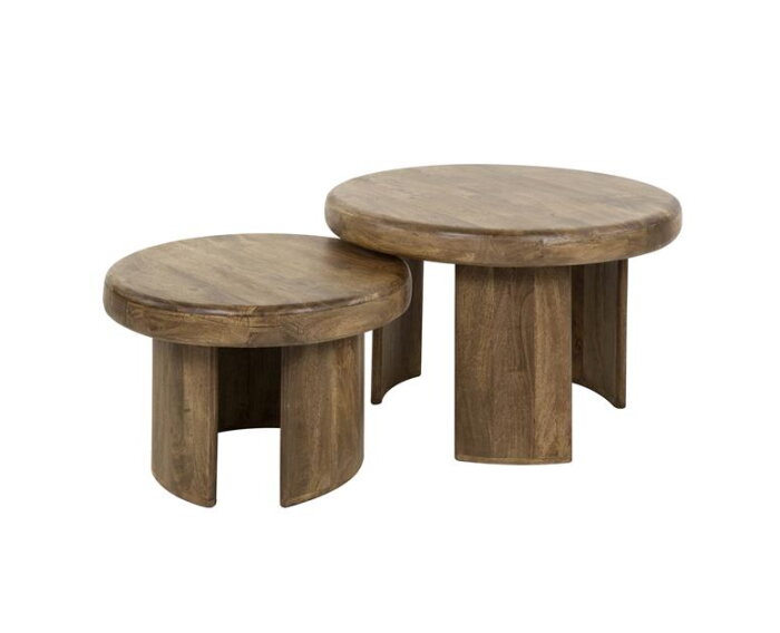 Salontafel set/2 sleek 3 poot - Massief mango zandkleur