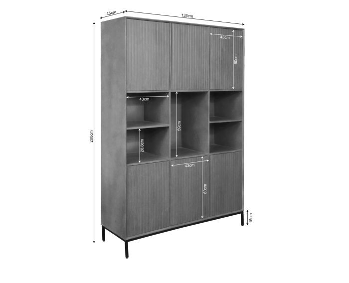 Vakkenkast XL Madison zwart | 135 cm