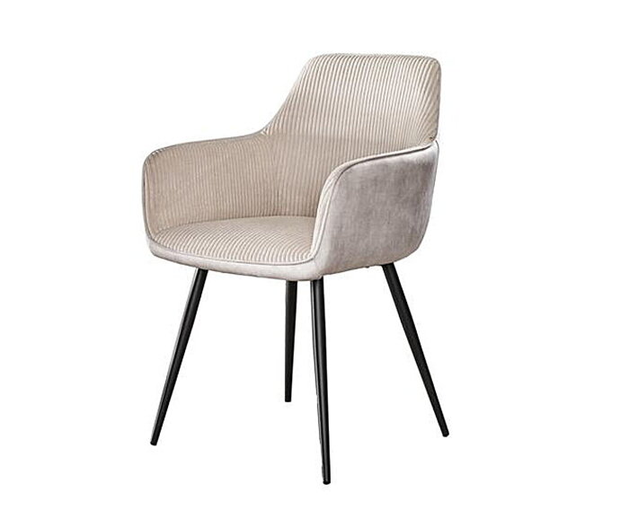Combideal eetkamerset: ronde eettafel Mangohout 120 cm met 4 Kreta eetkamerstoelen met armleuning - ribstof wit