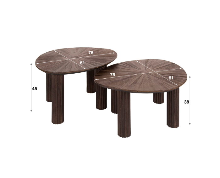 Bijzettafel set/2 driehoek Maya teak - Teak rust brown
