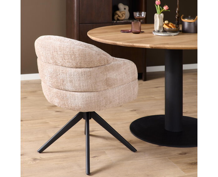 Eetkamerstoel Bella | Beige | Poot Black | Met armleuning