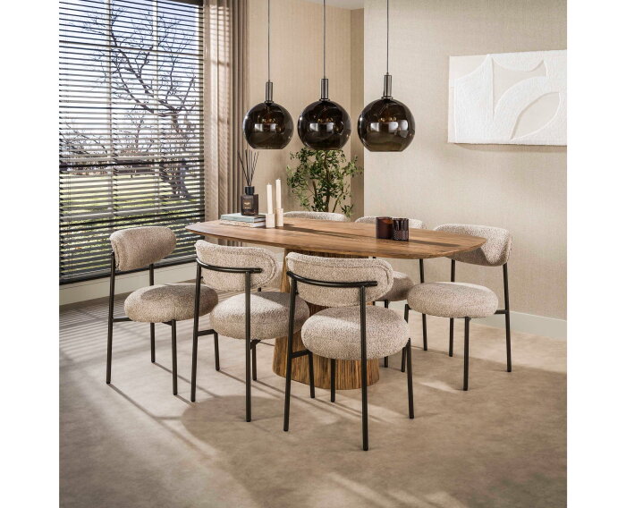 Eettafel Wave Deens ovaal kolompoot mangohout 180x90 cm - Zandkleur