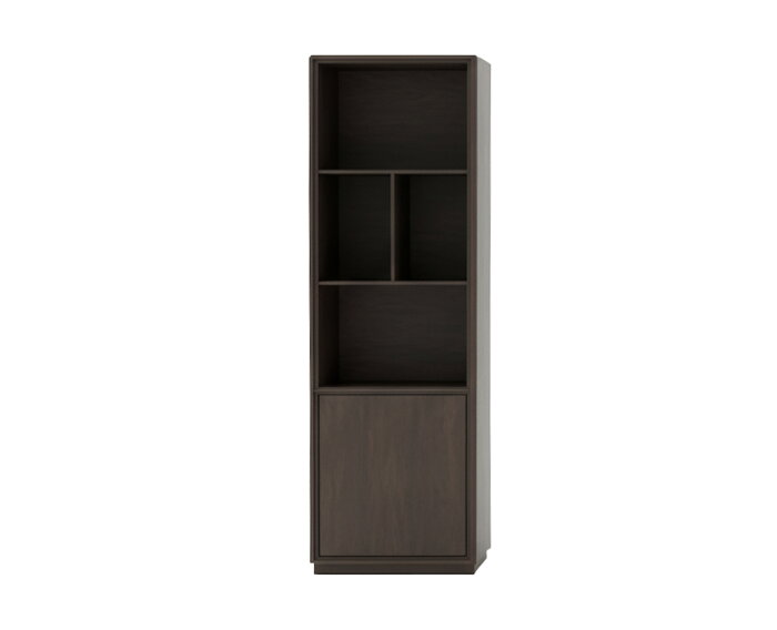Oulu boekenkast 75, rechtsdraaiend met 1 deur en 4 open vakken, Dark Chocolate - Oak Collection