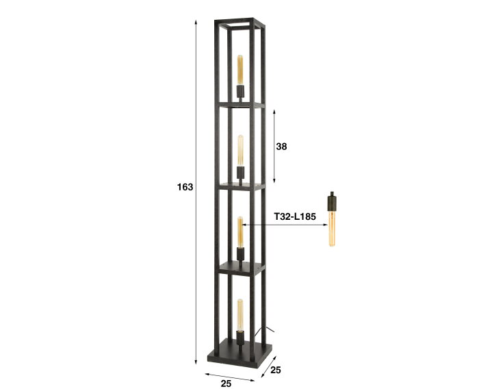 Vloerlamp 4L Quadra - Artic zwart