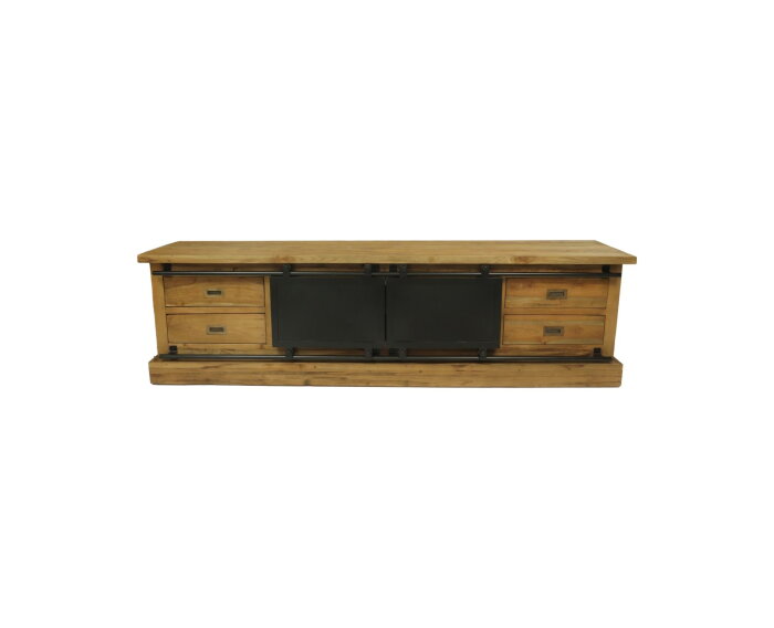 TV meubel Blackburn - 200x42x57 - Naturel/zwart - Reclaimed teak/metaal