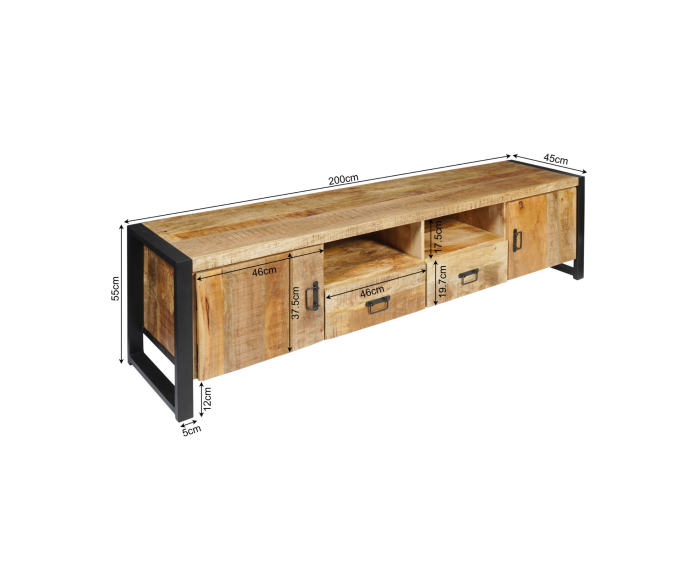 Tv-meubel Britt 200 cm mango metaal - Naturel | Meubelplaats