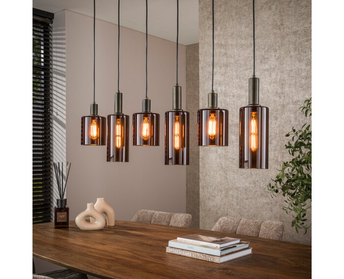 Hanglamp Sepiora 6-lichts Sienna Bruin &ndash; Luxe Hotel Chique Verlichting - 118x14x150 cm