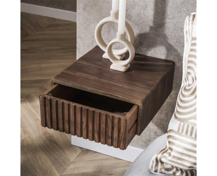 Nachtkastje 1L set/2 hangend Carve - Massief acacia drift brown