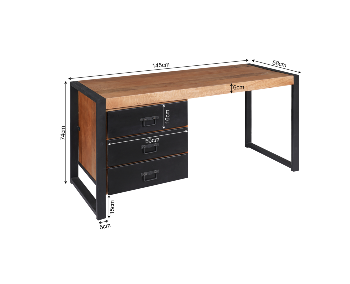 Bureau Britt 145 cm mango metaal - zwart | Meubelplaats