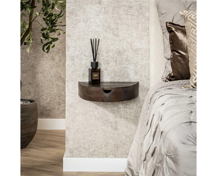 Nachtkastje set/2 1L halfrond zwevend - Massief acacia glaze brown